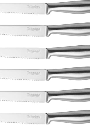Steak Knife Set of 6, 4.5 inches Dishwasher Safe High Carbon Stainless Steel Knives, Silver