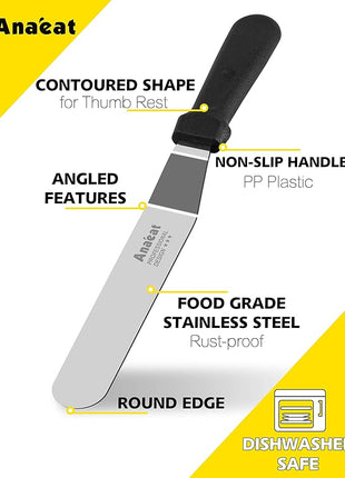 Anaeat Icing Spatula, Professional Cake Angled Offset Spatula with 6" Stainless Steel Blade - Thickened Frosting Knife with Durable Plastic Handle for Cake Decorating, Pastry & Baking