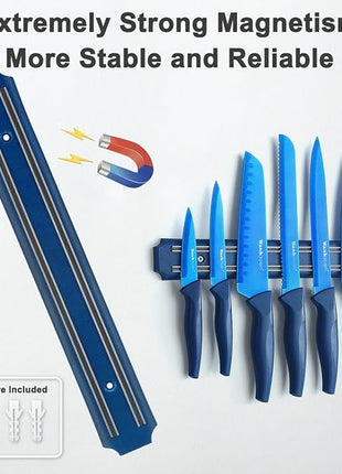 Wanbasion 7 Piece Blue Kitchen Knife Set with Magnetic Strip, Kitchen Knife Set Stainless Steel, Sharp Knife Set for Kitchen for Meat Vegetable Cutting