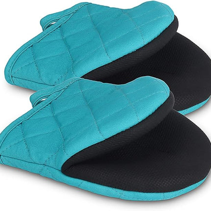 1 Pair Short Oven Mitts, Heat Resistant Silicone Kitchen Mini Oven Mitts for 500 Degrees, Non-Slip Grip Surfaces and Hanging Loop Gloves, Baking Grilling Barbecue Microwave Machine Washable