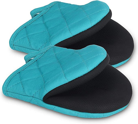 1 Pair Short Oven Mitts, Heat Resistant Silicone Kitchen Mini Oven Mitts for 500 Degrees, Non-Slip Grip Surfaces and Hanging Loop Gloves, Baking Grilling Barbecue Microwave Machine Washable