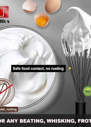 Walfos Silicone Whisk,11 Inch Silicone Whisks for Cooking Non Scratch,BPA Free Kitchen Whisk Heat Resistant (480°F) Perfect for Blending,Whisking,Beating,Mixing.Dishwasher Safe (Black）