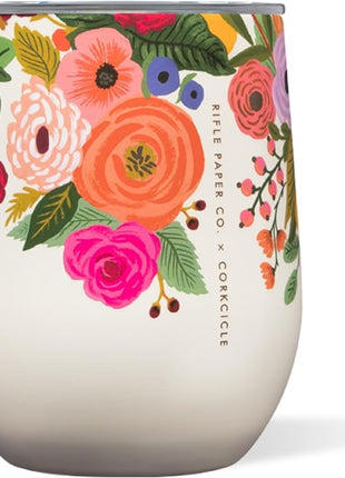 Corkcicle Stemless Insulated Wine Glass Tumbler - Keeps Beverages Cold 6 Hrs Hot 3 Hrs - Stainless Steel - Easy-Grip - Summer Drinkware Gift - Keeps Drinks Ice Cold - 12 oz - Garden Party