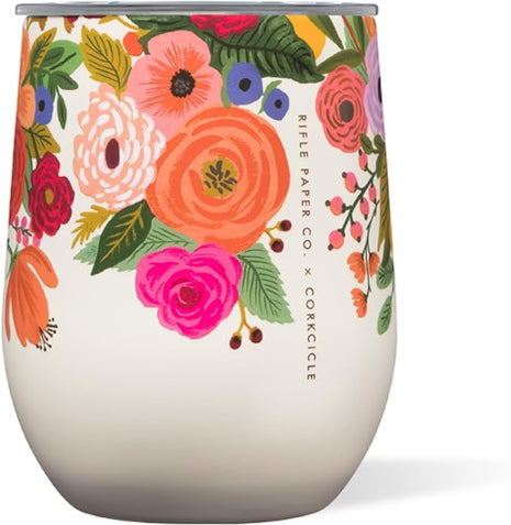 Corkcicle Stemless Insulated Wine Glass Tumbler - Keeps Beverages Cold 6 Hrs Hot 3 Hrs - Stainless Steel - Easy-Grip - Summer Drinkware Gift - Keeps Drinks Ice Cold - 12 oz - Garden Party