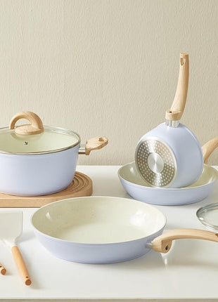 Blue Non Stick Pots and Pans Set, Healthy Ceramic Cookware Set, 12pcs Kitchen Cooking Pots and Frying Sauce Saute Pans Set, PFAS-Free with Kitchen Utensils and Lid