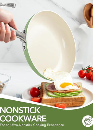 MICHELANGELO Pots and Pans Set - Nonstick Ceramic Cookware Set, 8-Piece Healthy Cooking Set, Non-Toxic, Oven Safe & Compatible with All Stovetops - Green