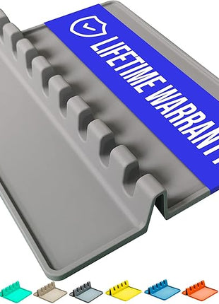 Gray Silicone Spoon Rest for Stove Top with Drip Pad (1 Pack) - Extra Large Heat-Resistant, BPA-Free Utensil Rest for Kitchen Counter - Utensil Holder for Spatulas, Tongs, Ladles and Kitchen Gadgets