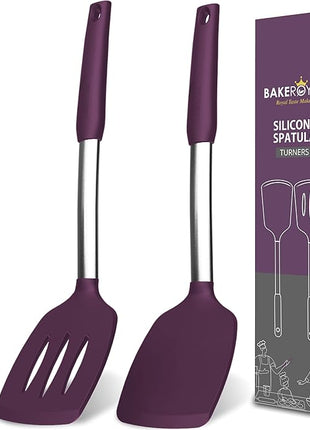 Silicone Spatula Set - Turner Spatulas Silicone Heat Resistant 600°F - Slotted & Solid Spatula for Cooking Fish, Eggs, Pancakes Flipper – Spatulas for kitchen use – Berry