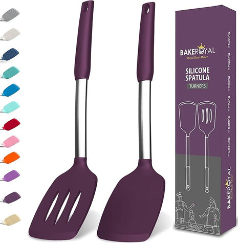 Silicone Spatula Set - Turner Spatulas Silicone Heat Resistant 600°F - Slotted & Solid Spatula for Cooking Fish, Eggs, Pancakes Flipper – Spatulas for kitchen use – Berry
