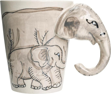 IYARA CRAFT 3D Elephant Mug – 11oz Ceramic Cup with Sculpted Trunk Handle, Microwave & Dishwasher Safe, Mom and Baby Elephant Design