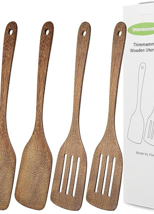4 Pack Wooden Spatula for Cooking, Non-stick Turner Acacia Wood Spatula for Kitchen Use, Handmade Non-Toxic Cooking Spatula Set for Kitchen Gifts, Ideal Cookware Utensils for Cooking Eggs, Fish