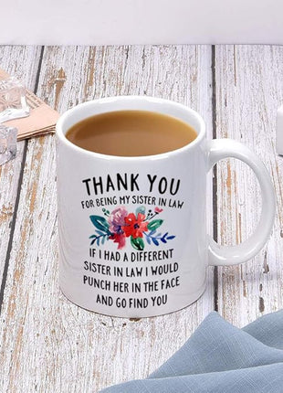 DQG CVT Best Sister-in-Law Mug - Thank You for Being My Sister In Law Coffee Mugs - Funny Sister-In-Law Gift - Unique Family Gag Gift - Birthday Christmas Novelty Present Ideas Cup Ceramic 11oz