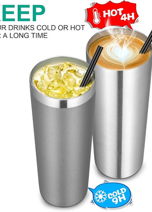 VEGOND Stainless Steel Tumblers Bulk 6 Pack, 20 oz Vacuum Insulated Skinny Tumblers with Lid and Straw, Double Wall Coffee Mug, Travel Water Cup