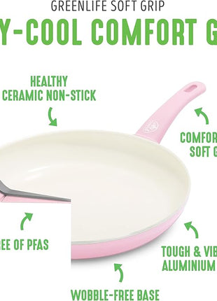 GreenLife Non Stick Fry Pan Set (7" & 10"), Non-Toxic PFAS-Free Ceramic Skillets, Dishwasher & Oven Safe, Egg Omelet Frying Pans, Stay- Cool Handles, Kitchen Home Cooking Essentials, Pink
