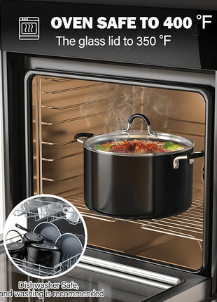 Cook N Home Pots and Pans Nonstick Kitchen Cookware Sets include Saucepan Frying Pan Stockpots 8-Piece, Heavy Gauge, Stay Cool Handle, Marble