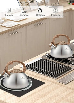 s-p Stovetop Tea Kettle- Whistling Teapot Stainless Steel Tea kettle for Stove Top Loud Whistle Tea Pot With Wood Pattern Handle Tea kettles Water Kettle(Silver Body and Black Handle