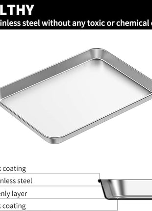 Baking Sheets 2 Pieces, Bastwe Stainless Steel Baking Pan Tray Cookie Sheet, Rectangle Size 9 X 7 X 1 inch, Healthy & Non Toxic, Rust Free & Mirror Finish, Easy Clean & Dishwasher Safe