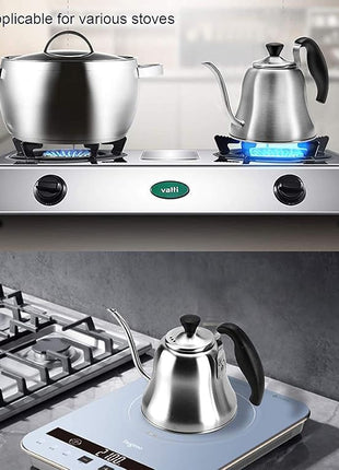 Coffee Kettle for Stove Top Premium Gooseneck Kettle, Pour Over Coffee Tea Pot, Stovetop Teapot, Hot Water Heater for Camping, Home & Kitchen, Stainless Steel - Small 28oz, Brushed