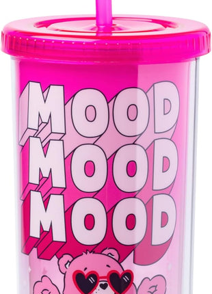 Silver Buffalo Care Bears Mood Plastic Tall Cold Cup with Lid and Straw Featuring Love-A-Lot Bear, 20 Ounces