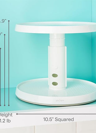 YouCopia Crazy Susan Two-Tier Turntable, Height-Adjustable Lazy Susan Organizer for Kitchen Cabinet and Pantry Organization and Storage, White