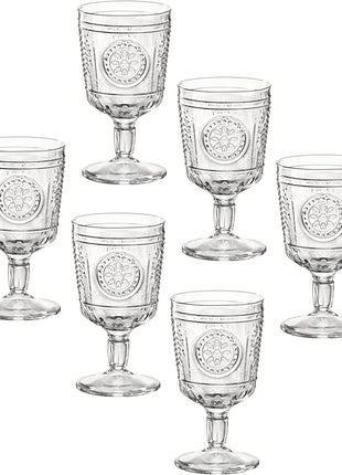 Bormioli Rocco Romantic (Set Of 6) Stemware Glasses, 10.75 Oz. Clear Crystal Glass, Made In Italy.
