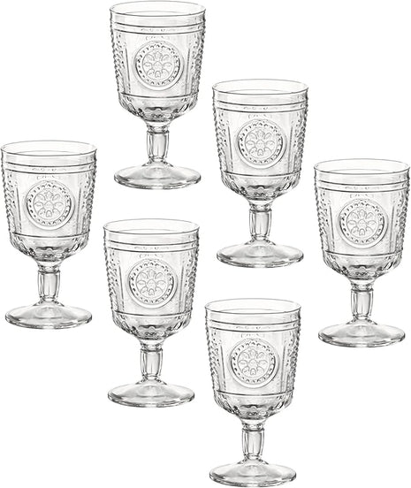 Bormioli Rocco Romantic (Set Of 6) Stemware Glasses, 10.75 Oz. Clear Crystal Glass, Made In Italy.