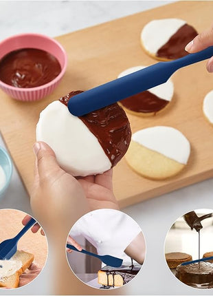 HOTEC 600℉ Heat Resistant BPA-Free Silicone Rubber Spatula Set, Kitchen Cooking Spatulas, Baking, Mixing, for Non Stick Cookware, Dishwasher Safe, Classic Blue Set of 5