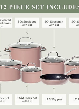 Nuwave Healthy Duralon Blue Ceramic Nonstick Cookware Set, Diamond Infused Scratch-Resistant, PFAS Free, Dishwasher & Oven Safe, Induction Ready & Evenly Heats, Tempered Glass Lids & Stay-Cool Handles