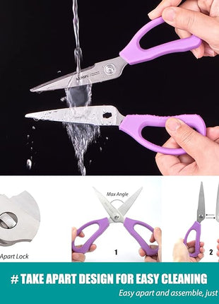 KUNIFU Kitchen Scissors, All Purpose Kitchen Shears, Heavy Duty Come Apart Scissors Gadgets Utensils - Purple