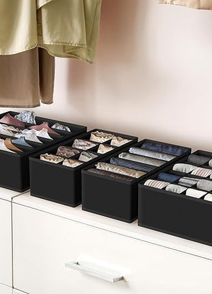 Simple Houseware 4-Pack Drawer Organizer Set - Closet Dividers for Underwear, Socks, Bras, Scarves, Ties - Foldable Non-Woven Storage Boxes, Black