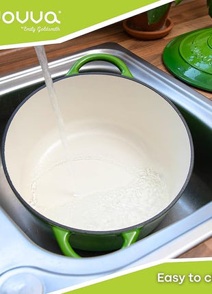 Cast Iron Dutch Oven with Lid – Non-Stick Ovenproof Enamelled Casserole Pot – Sturdy Dutch Oven Cookware – Green, 7.3-Quart, 30cm – by Nuovva