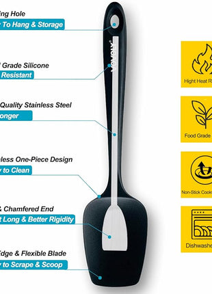 Silicone Spatula Set, High Heat Resistan Rubber Spoon Spatula, Non-Stick Spoonula with Seamless One Piece Design, Flexible Scrapers Baking Mixing Tool,3 Pack, Black