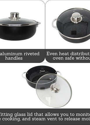IMUSA 3.2Qt Bistro Ceramic Nonstick Caldero/Dutch Oven with Glass Lid, Black