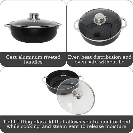 IMUSA 3.2Qt Bistro Ceramic Nonstick Caldero/Dutch Oven with Glass Lid, Black
