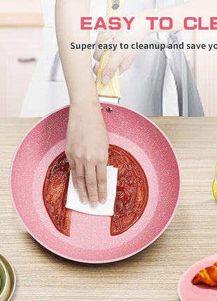 Innerwell 8-Inch Pink Nonstick Egg Pan, PFOA-Free Stone Cookware Skillet, Induction Compatible