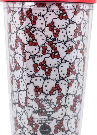 Silver Buffalo Sanrio Hello Kitty Pattern Double Wall Travel Tumbler w/Slide Close Lid, 20 Ounces, 16oz Allover Faces, 1 Count (Pack of 1)
