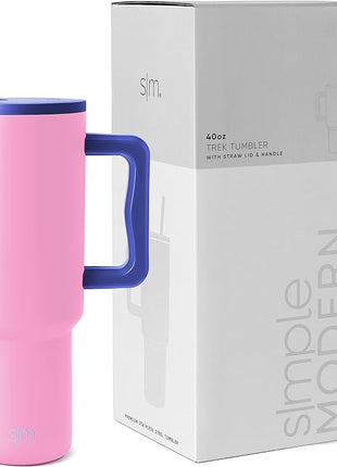 Simple Modern 40 oz Tumbler with Handle and Straw Lid | Insulated Reusable Stainless Steel Water Bottle Travel Mug Cupholder Use | Gifts for Women Men Him Her | Trek Collection | 40oz | Rose Plum
