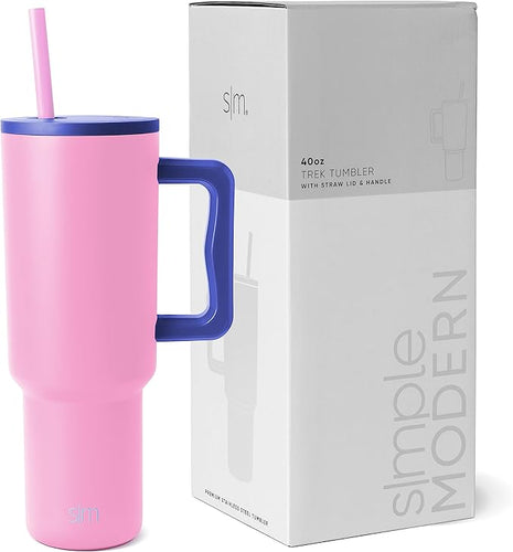 Simple Modern 40 oz Tumbler with Handle and Straw Lid | Insulated Reusable Stainless Steel Water Bottle Travel Mug Cupholder Use | Gifts for Women Men Him Her | Trek Collection | 40oz | Rose Plum