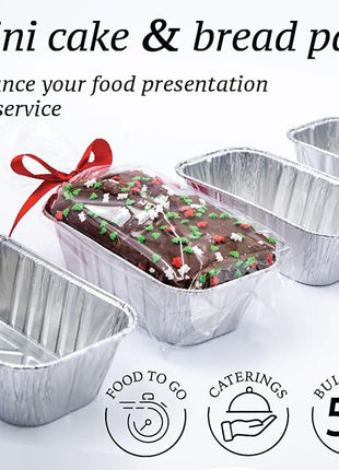 Spare Essentials (55 Pack) 1LB Mini Foil Loaf Pans - 1 Pound Disposable Aluminum Baking Pans for Individual Bread, Cake, Meatloaf - Small Loaf Pans with Liners, Small Bread Tins 6 x 3.5 x 2