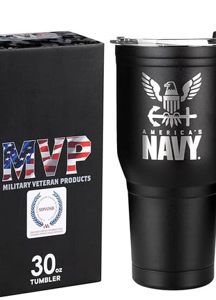 USN Stainless Steel Tumbler with Lid & Straw – Double-Wall Vacuum Insulated Travel Mug – Keeps Drinks Hot or Cold – Navy Gifts | America’s Navy 30oz
