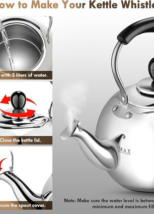 Dclobtop Whistling Tea Kettle Stovetop - 2.3 Quart Round Tea Pot for Stovetop, Silver Mirror Polished Classic Stovetop Kettle, Food Grade Material Teapot for Stove Top