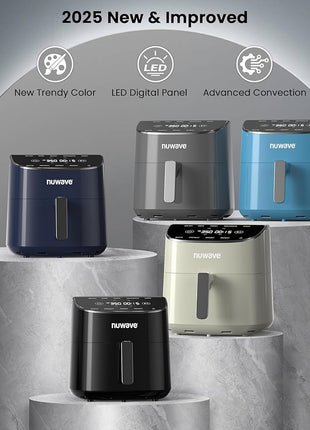 Nuwave Brio Plus Air Fryer 8 Qt, New & Improved, PFAS-FREE, 7 Digital One-Touch Cook Functions that AIR FRY, BAKE, ROAST, DEHYDRATE, TOAST, REHEAT, PREHEAT, 150 Presets, 50°F~400°F (Cream)