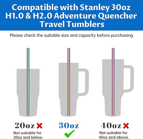 Tomorotec 11 Inch Stainless Steel Reusable Drinking Straws 14PCS & 2 Cleaning Brushes Set with Curved & Straight Designs, Compatible with 30oz Stanley Tumblers, Dishwasher Safe, BPA-Free (Metallic)