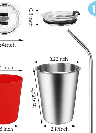 ShineMe Stainless Steel Kids Cups, 5pack with Spill Proof Lids, Straws & Silicone Sleeves, 12oz, BPA Free, Insulated, for Cold & Hot Drinks