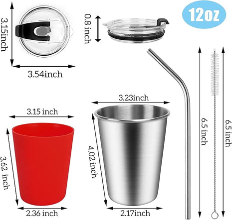 ShineMe Stainless Steel Kids Cups, 5pack with Spill Proof Lids, Straws & Silicone Sleeves, 12oz, BPA Free, Insulated, for Cold & Hot Drinks