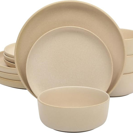 Gibson Elite Pasco 12 Piece (Service for 4) Plates and Bowls Reactive Glaze Dishes Stoneware Ceramic Dinnerware Set - Taupe