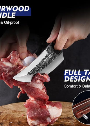 3PCS Butcher Knife Set, Hand Forged Serbian Chef Knives & Meat Cleaver & Viking Knives, Meat Cutting Kitchen Knife Set for Home, Outdoor Cooking, Camping BBQ Gift Idea Men