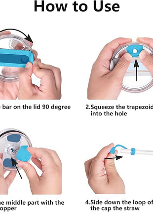 Silicone Spill Stopper Set Compatible with Stanley Cup 2.0 30oz & 40oz with Straw Cover (Set of 2, Pool Blue)