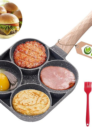 4 Egg Frying Pan,Pancake Omelette Pan,Cooker Pans 4-Cups Non-stick Cookware Aluminium Alloy Fried Divided Egg Cooker, Burger Pan for Breakfast,Pancake,Poached Egg1