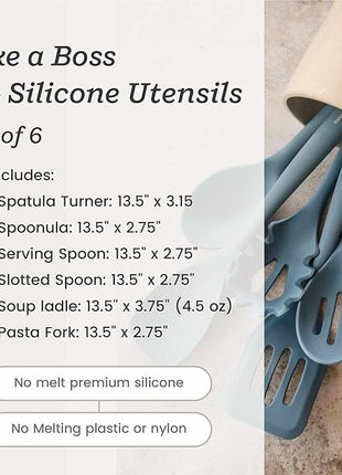 Starpack 'Like a Boss' XL Premium Silicone Cooking Utensils Set (6 Pcs) 13" - Heat Resistant Kitchen Utensils 600°F - Non-Stick Silicone Utensil Set - Large Kitchen Utensils Set for Cooking & Serving